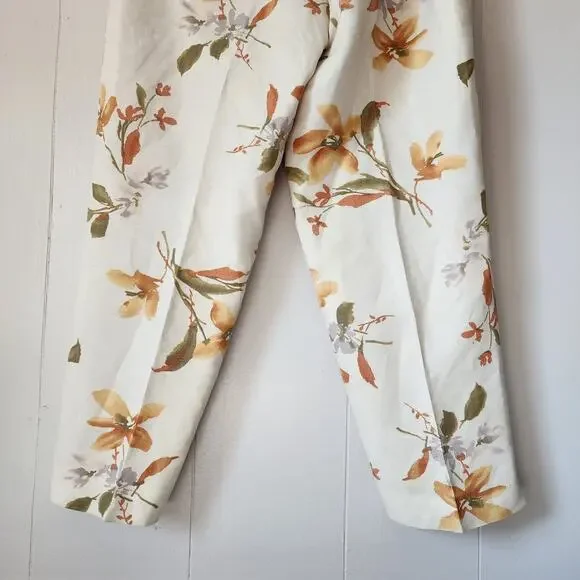 Annie Alexander Floral Wide Leg Hise Rise Linen Pants 14 Cream Orange Trousers - Picture 9 of 9
